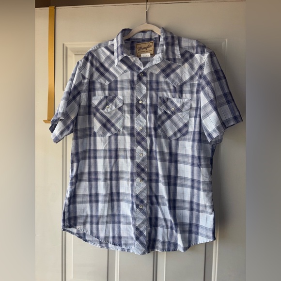 Wrangler Other - Wrangler blue plaid pearl snap shirt size L
